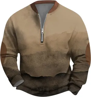 Mens Quarter Zip Sweatshirt For Fashion Vintage Long Sleeve Causal Sport V-Neck Vintage Graphic Print Pullover Tops