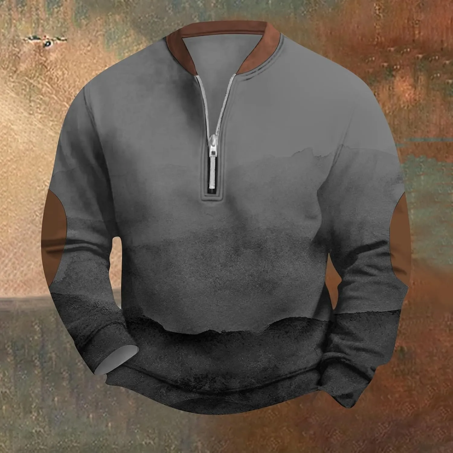 Mens Quarter Zip Sweatshirt For Fashion Vintage Long Sleeve Causal Sport V-Neck Vintage Graphic Print Pullover Tops