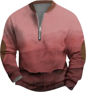 Mens Quarter Zip Sweatshirt For Fashion Vintage Long Sleeve Causal Sport V-Neck Vintage Graphic Print Pullover Tops