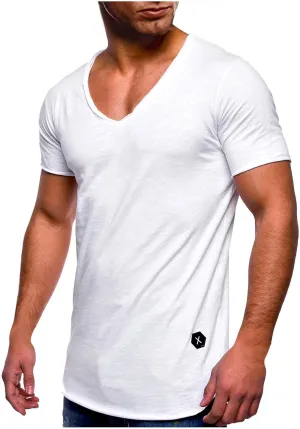 Men's Regular Fit Short Sleeve Workout Muscle T-Shirts V Neck Fashion Hipster Summer Athletic Tops