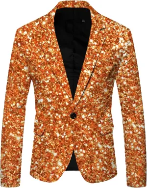 Mens Sequin Shiny Blazer Casual Slim Fit Lapel Collar One Button Suit Jackets Sparkly Glitter Party Tuxedo Jackets