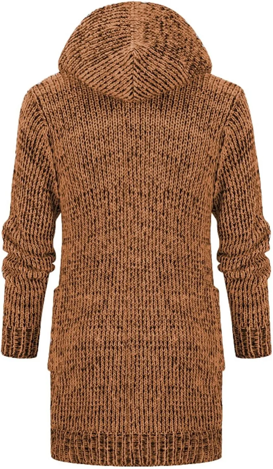 Mens Shawl Casual Cable Knit Cardigan Sweaters with Horn Button Up Long Sleeve Open Front Drape Cape Hooded Jackets