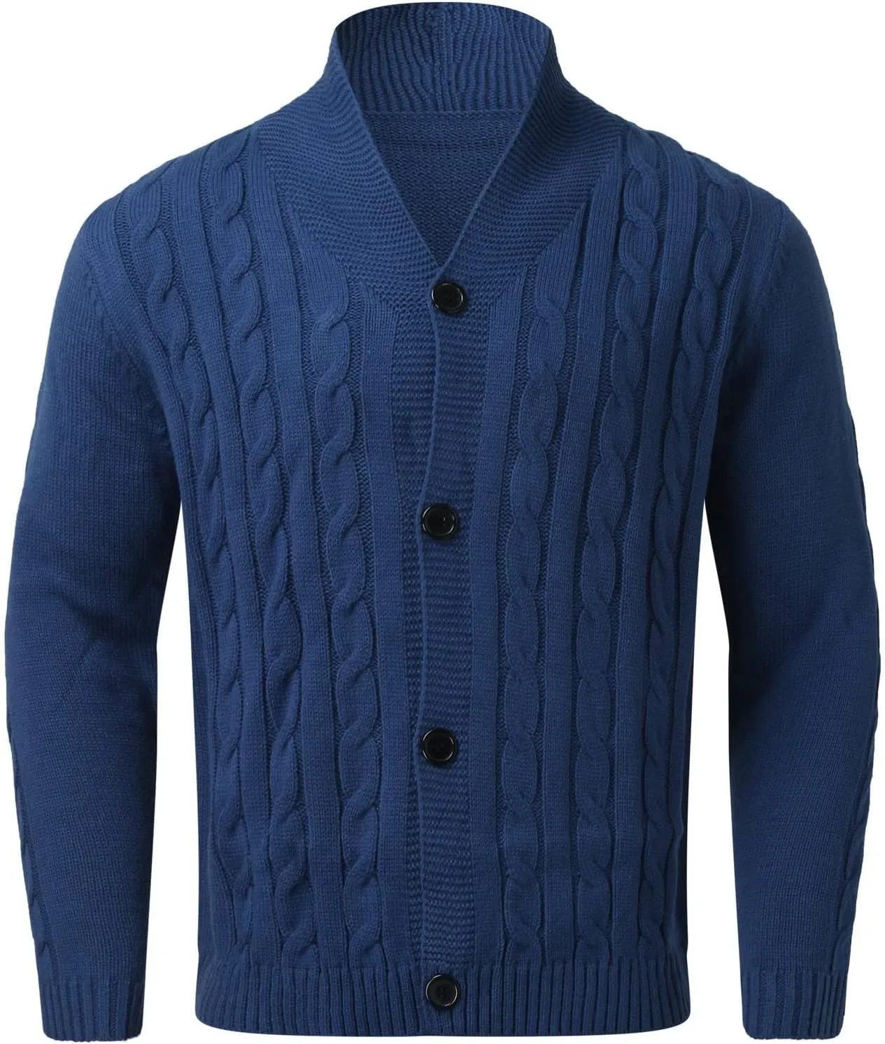 Mens Shawl Collar Cardigan Sweater Cable Knitted Button Down Sweaters Fall Winter Cable Knitted Outwear