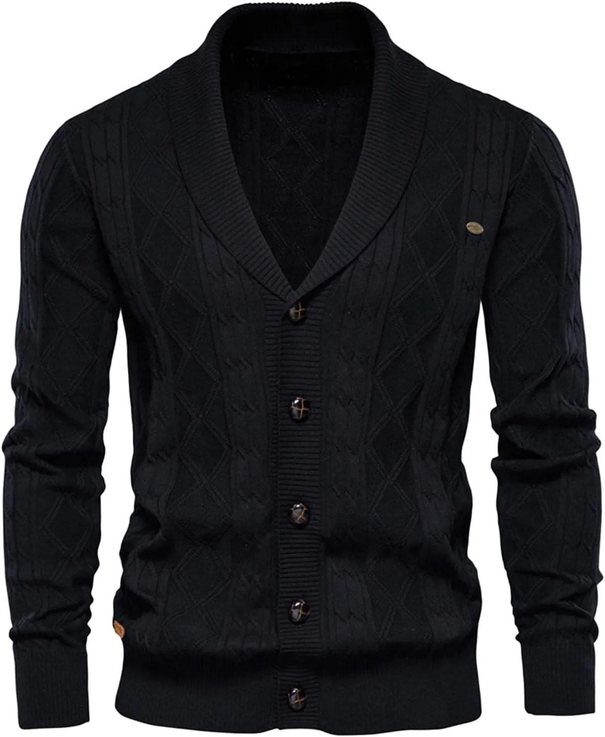 Mens Shawl Collar Cardigan Sweater Casual Cable Knit Button Down Winter Chunky Ribbed Knit Sweaters