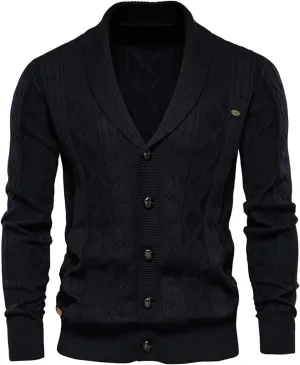 Mens Shawl Collar Cardigan Sweater Casual Cable Knit Button Down Winter Chunky Ribbed Knit Sweaters