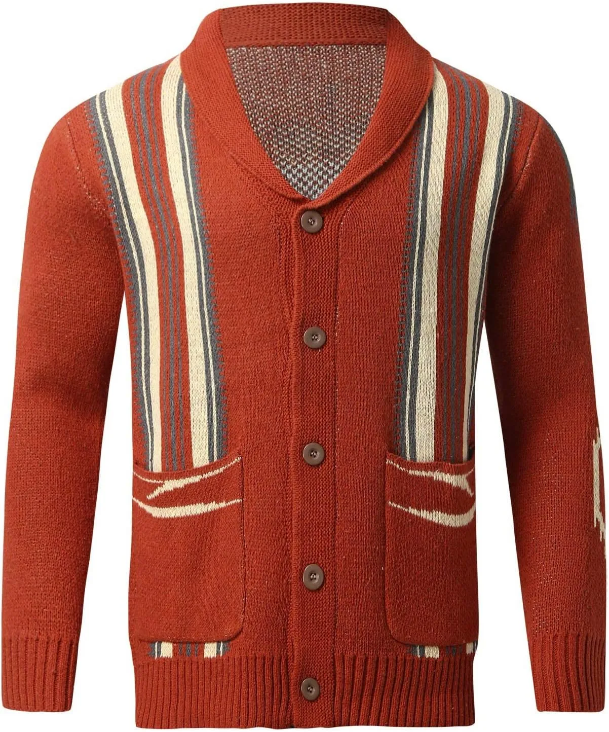 Mens Shawl Collar Cardigan Sweater Vintage Graphic Cardigan Rib Knit Casual Button Down Fall Winter Sweaters