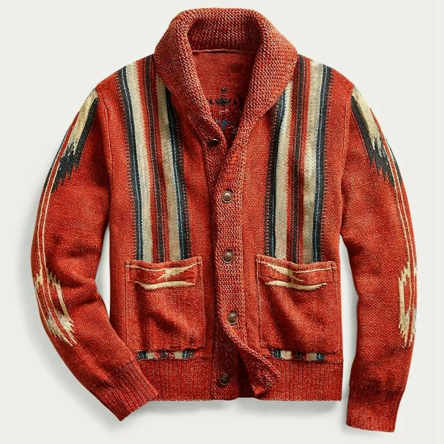 Mens Shawl Collar Cardigan Sweater Vintage Graphic Cardigan Rib Knit Casual Button Down Fall Winter Sweaters