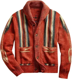 Mens Shawl Collar Cardigan Sweater Vintage Graphic Cardigan Rib Knit Casual Button Down Fall Winter Sweaters
