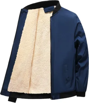 Mens Sherpa Lined Bomber Jacket Winter Heavyweight Zip Up Stand Collar Flight Jacket Windproof Softshell Windbreaker