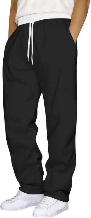 Men's Sweatpants Open Bottom Straight Leg Trousers Baggy Lounge Running Athletic Joggers Pants with Pockets