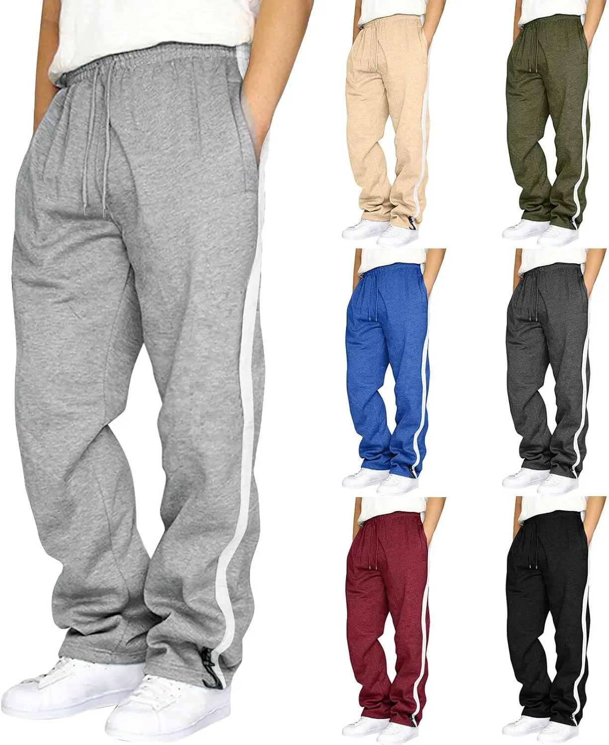 Mens Sweatpants with Pockets Big and Tall Waist Drawstring Long Pants Solid Color Pockets Casual Loose Trousers Joggers