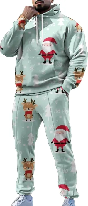 Mens Sweatsuits 2 Piece Set Set Funny Christmas Tracksuit 2 Piece Funny Reindeer Casual Sport Jogging Suits with