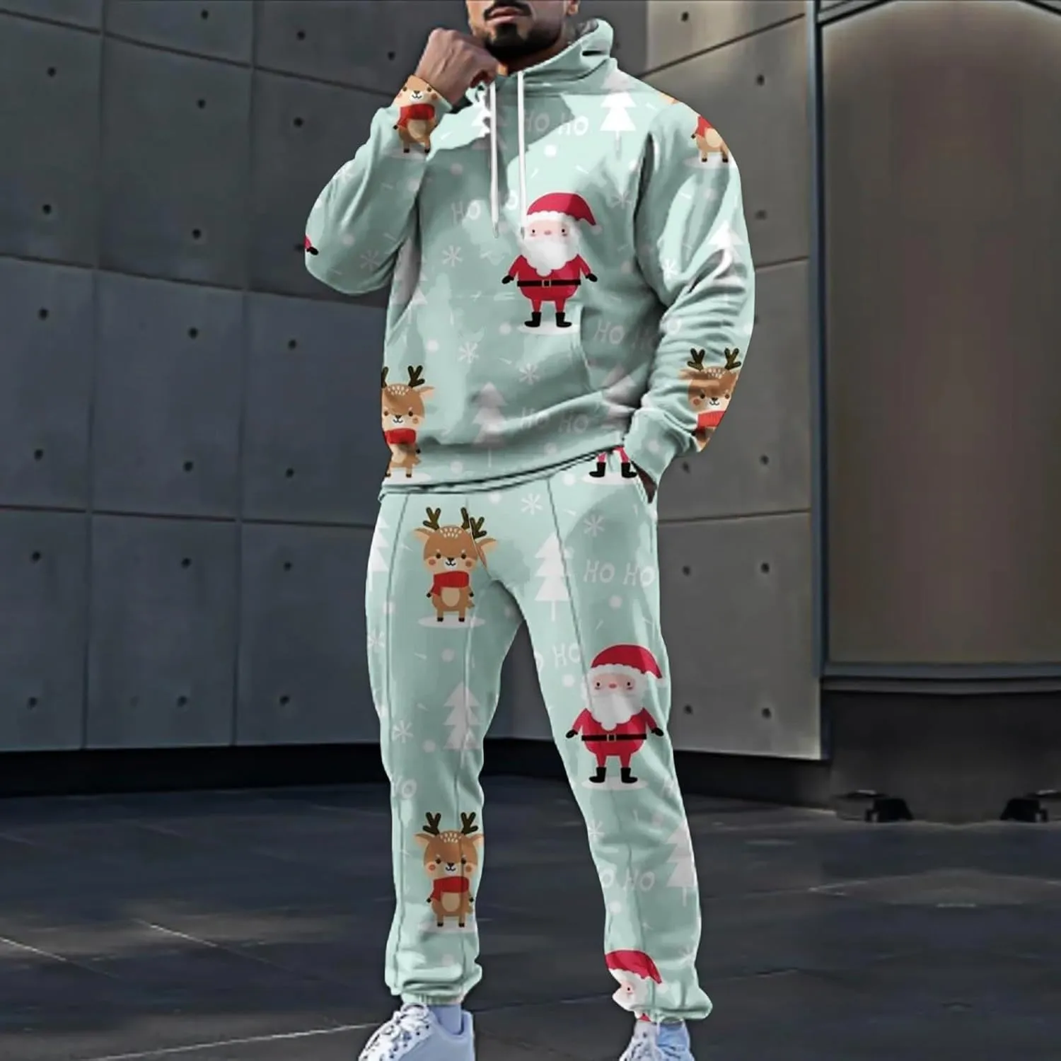 Mens Sweatsuits 2 Piece Set Set Funny Christmas Tracksuit 2 Piece Funny Reindeer Casual Sport Jogging Suits with