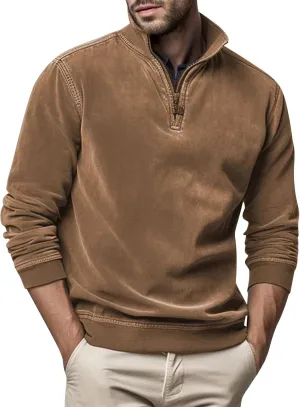 Men's Thermal Fleece Quarter-Zip Pullover, Winter Outdoor Warm Sweater Lightweight Running Sweatshirt