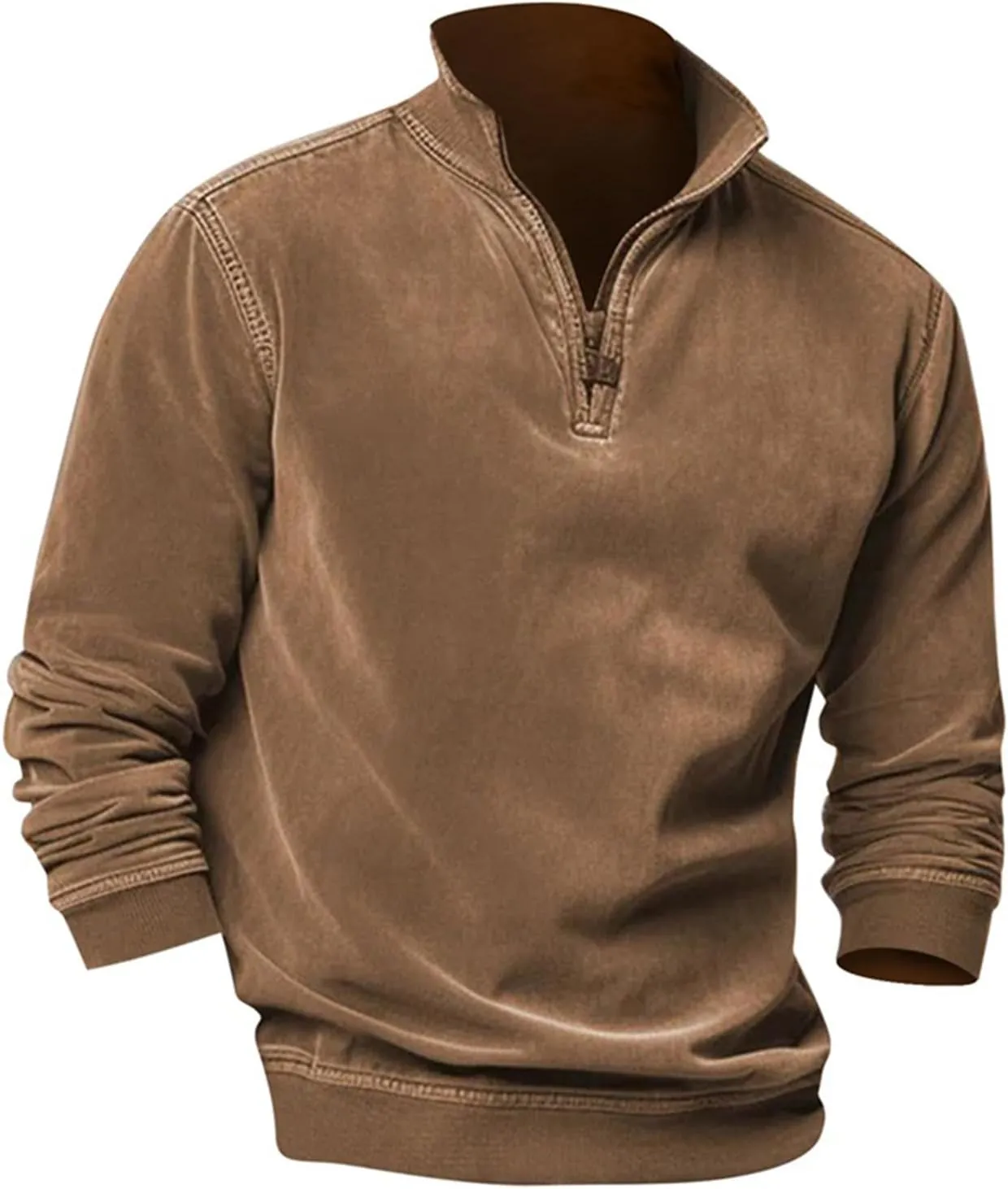 Men's Thermal Fleece Quarter-Zip Pullover, Winter Outdoor Warm Sweater Lightweight Running Sweatshirt