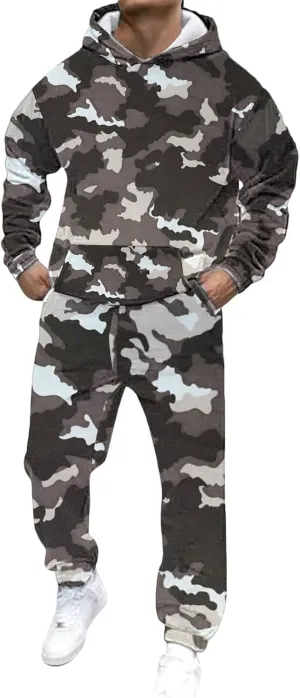 Men's Track Suits 2 Piece Set Active Print Sweatshirt and Sweatpants Suit Men's Casual Tracksuit Athletic Sweatsuits
