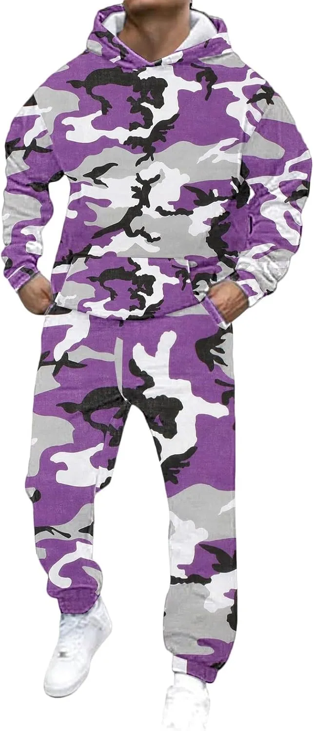 Men's Track Suits 2 Piece Set Active Print Sweatshirt and Sweatpants Suit Men's Casual Tracksuit Athletic Sweatsuits