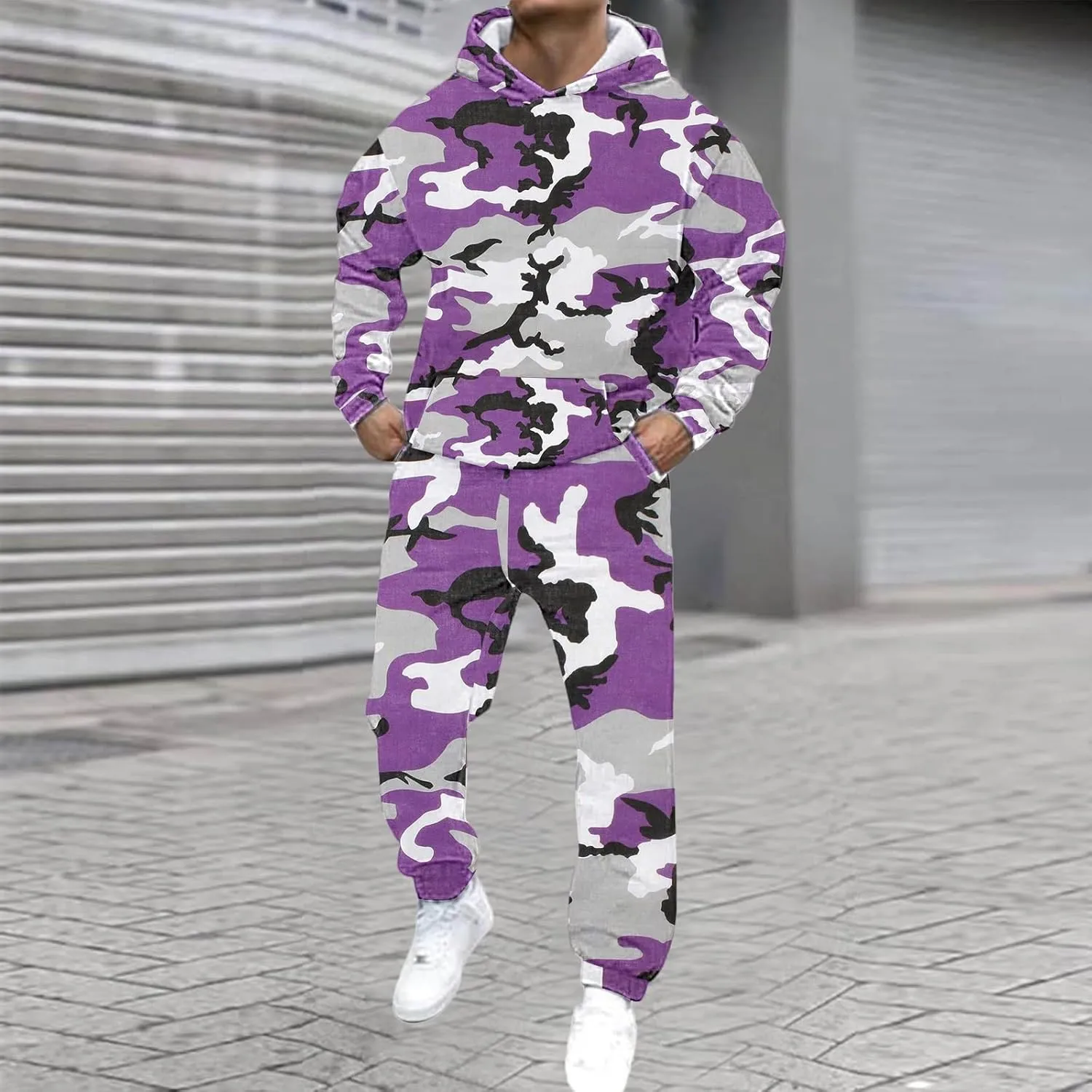 Men's Track Suits 2 Piece Set Active Print Sweatshirt and Sweatpants Suit Men's Casual Tracksuit Athletic Sweatsuits