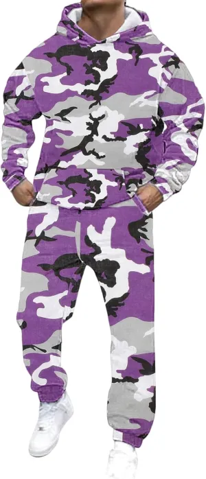 Men's Track Suits 2 Piece Set Active Print Sweatshirt and Sweatpants Suit Men's Casual Tracksuit Athletic Sweatsuits