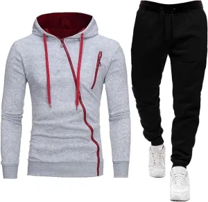 Mens Tracksuit 2 Piece Hoodie Solid Color Zipper Sweater Pants Sports Set Casual Sweatsuit Sets for Men Mens