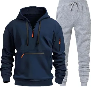 Men'S Tracksuit 2 Pieces Set And Winter Warm Solid Color Sportswear 2 Set Solid Color Hoodie Solid Sweatsuits For