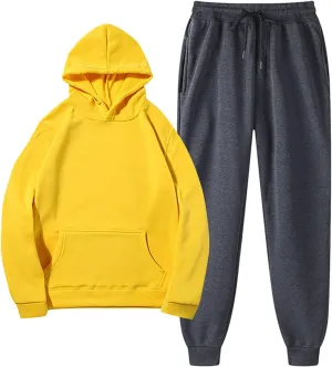 Men'S Tracksuit 2 Pieces Set And Winter Warm Solid Color Sportswear 2 Set Solid Color Hoodie Solid Sweatsuits For