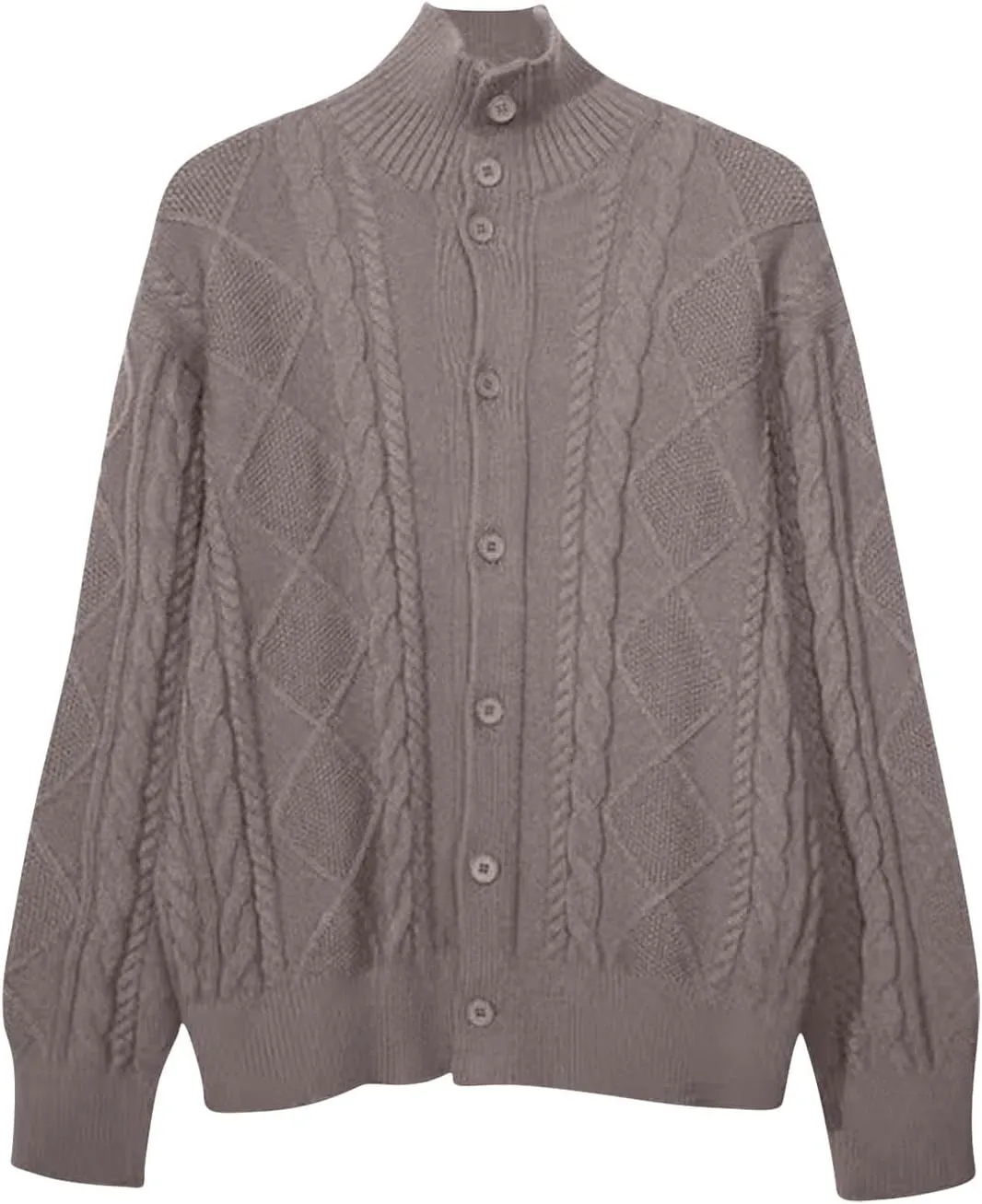 Men's Turtleneck Cardigan Sweaters 2024 Long Sleeve Button Down Pullover Sweater Stand Collar Cable Knit Sweatshirts