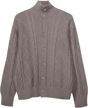 Men's Turtleneck Cardigan Sweaters 2024 Long Sleeve Button Down Pullover Sweater Stand Collar Cable Knit Sweatshirts