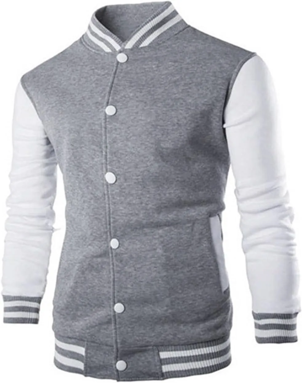 Mens Varsity Jacket Fashion Long Sleeve Button Colorblock Casual Coat Plus Size College Baseball Outwear with Pockets