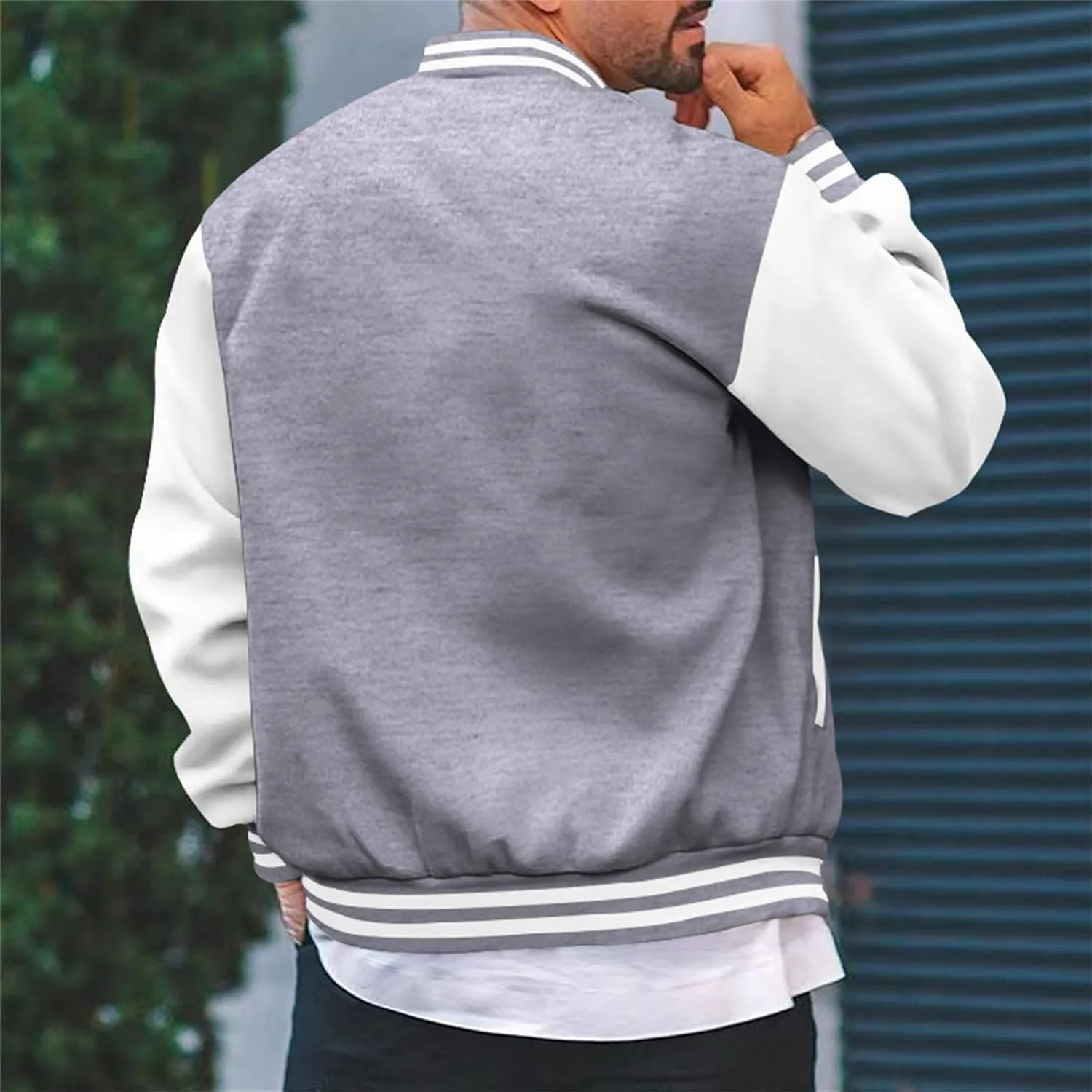 Mens Varsity Jacket Fashion Long Sleeve Button Colorblock Casual Coat Plus Size College Baseball Outwear with Pockets