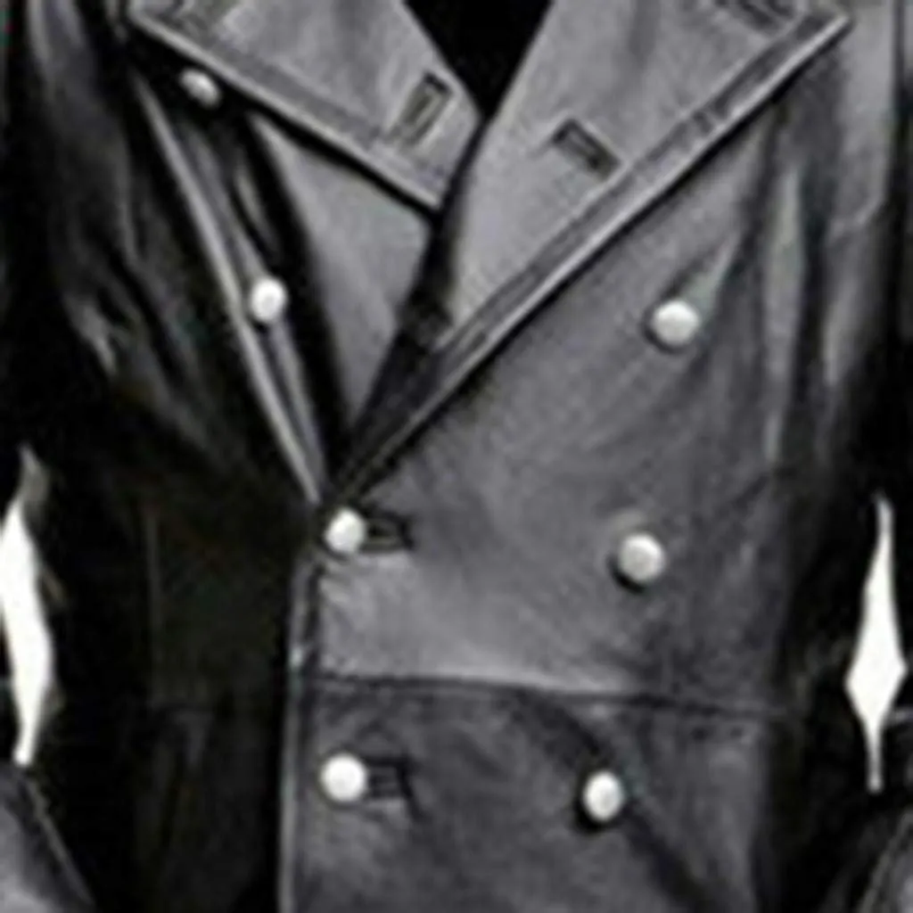 Men's Vintage Casual Officer WW2 Military Uniform Retro Leather Trench Coat Jacket Long Genuine Motorcycle Jakcet