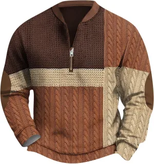 Mens Vintage Prints Pullover For Graphic Zip Up Fashion V-Neck Casual Long Sleeve Prints Sweatshirts Tops