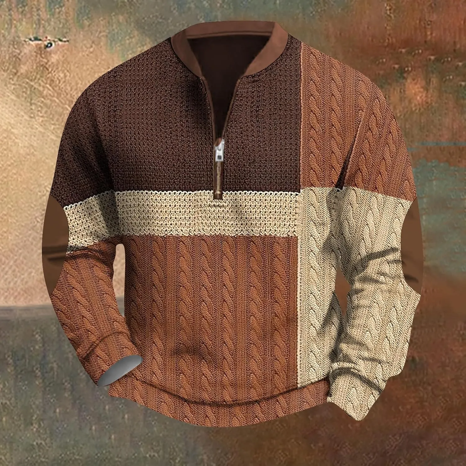 Mens Vintage Prints Pullover For Graphic Zip Up Fashion V-Neck Casual Long Sleeve Prints Sweatshirts Tops