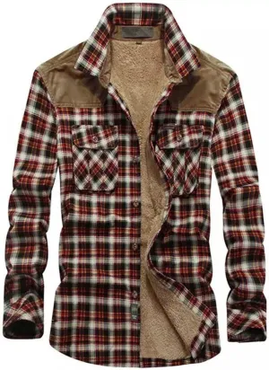 Mens Warm Sherpa Fleece Lined Shirt Jackets Button Down Thermal Plaid Flannel Coats Fall Winter Outwears