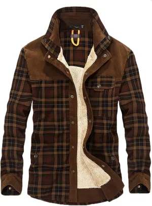 Mens Warm Sherpa Fleece Lined Shirt Jackets Button Down Thermal Plaid Flannel Coats Fall Winter Outwears