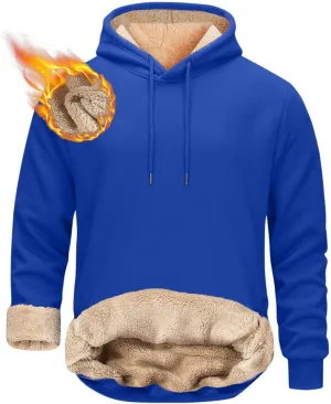 Men's Winter Hoodie Sherpa Lined Warm Pullover Athletic Pocket Casual Thick Fleece Heavy Windproof Hooded Sweatshirt