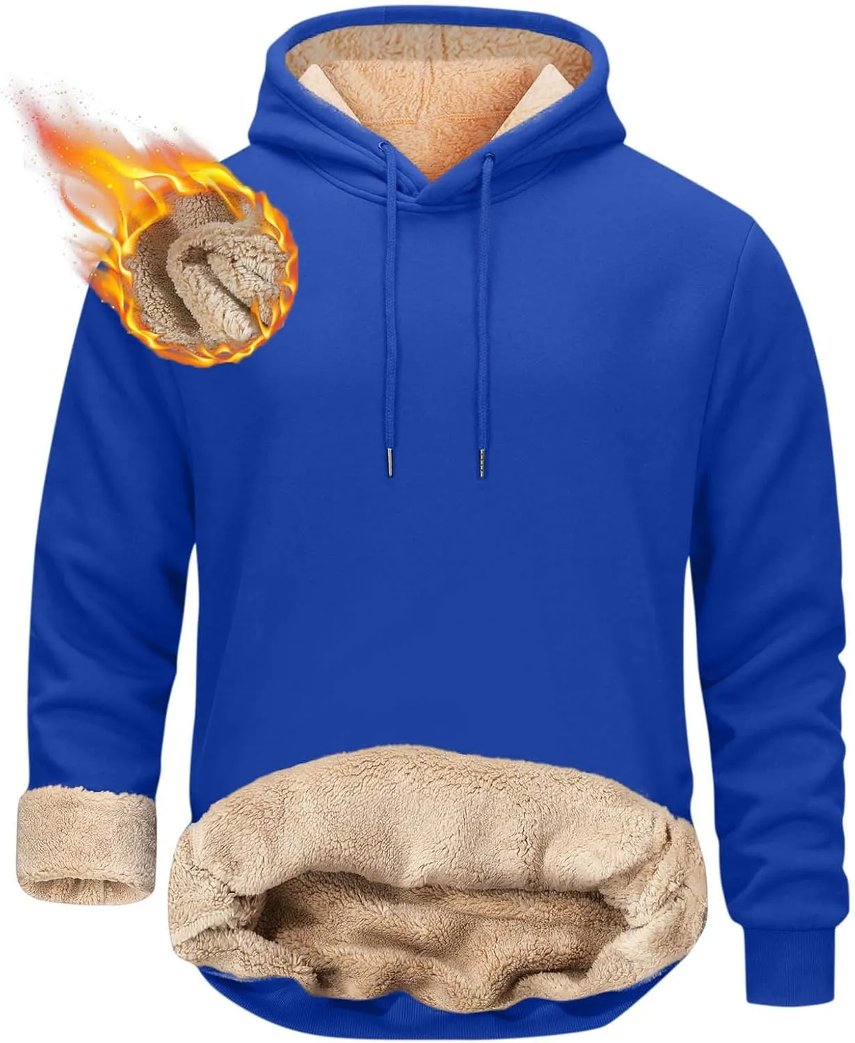 Men's Winter Hoodie Sherpa Lined Warm Pullover Athletic Pocket Casual Thick Fleece Heavy Windproof Hooded Sweatshirt