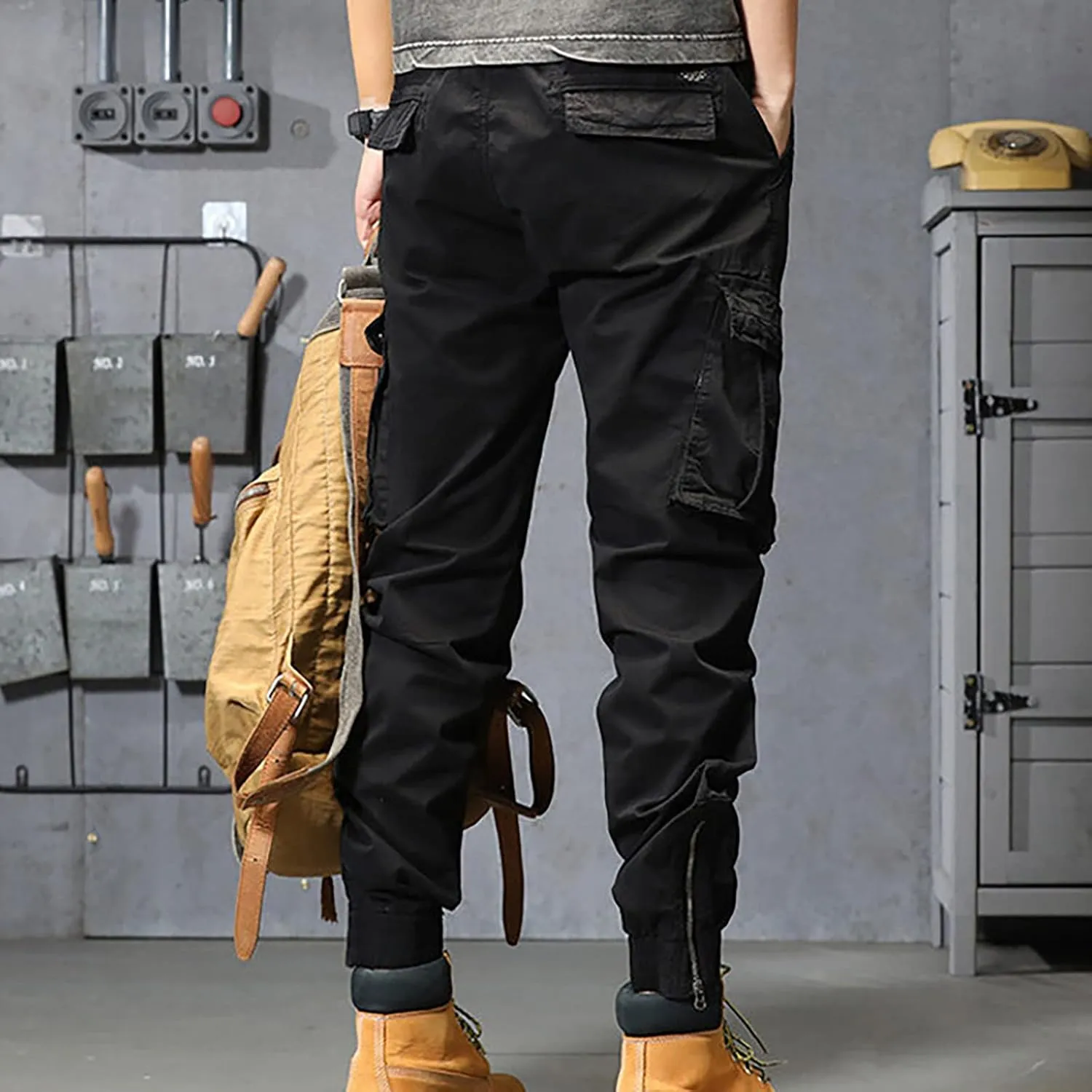 Mens Workout Cargo Sweatpants Running Pants Pockets Men's Pants Stripped Trousers Men's Fleece Sweatpant with Pockets