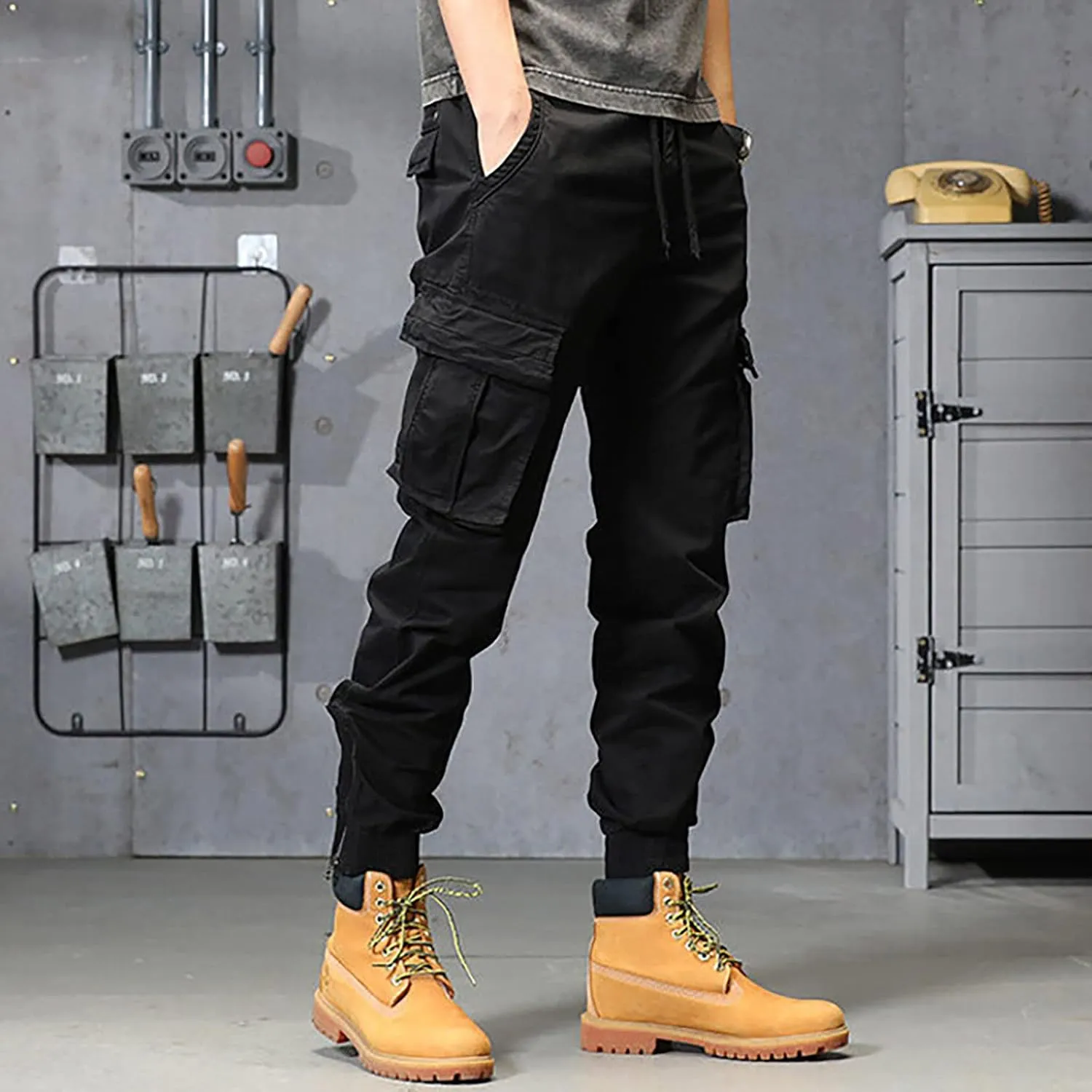 Mens Workout Cargo Sweatpants Running Pants Pockets Men's Pants Stripped Trousers Men's Fleece Sweatpant with Pockets