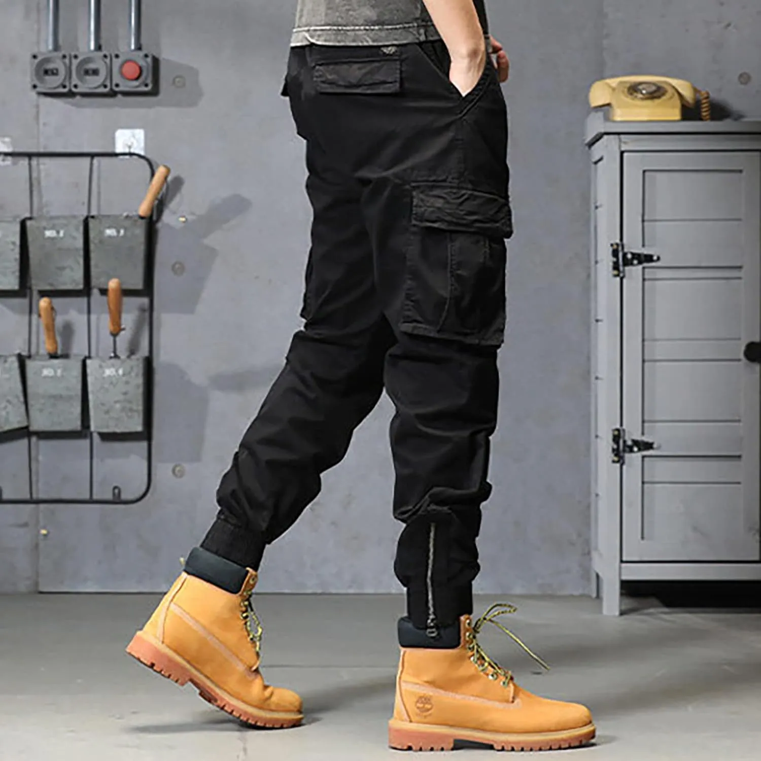 Mens Workout Cargo Sweatpants Running Pants Pockets Men's Pants Stripped Trousers Men's Fleece Sweatpant with Pockets