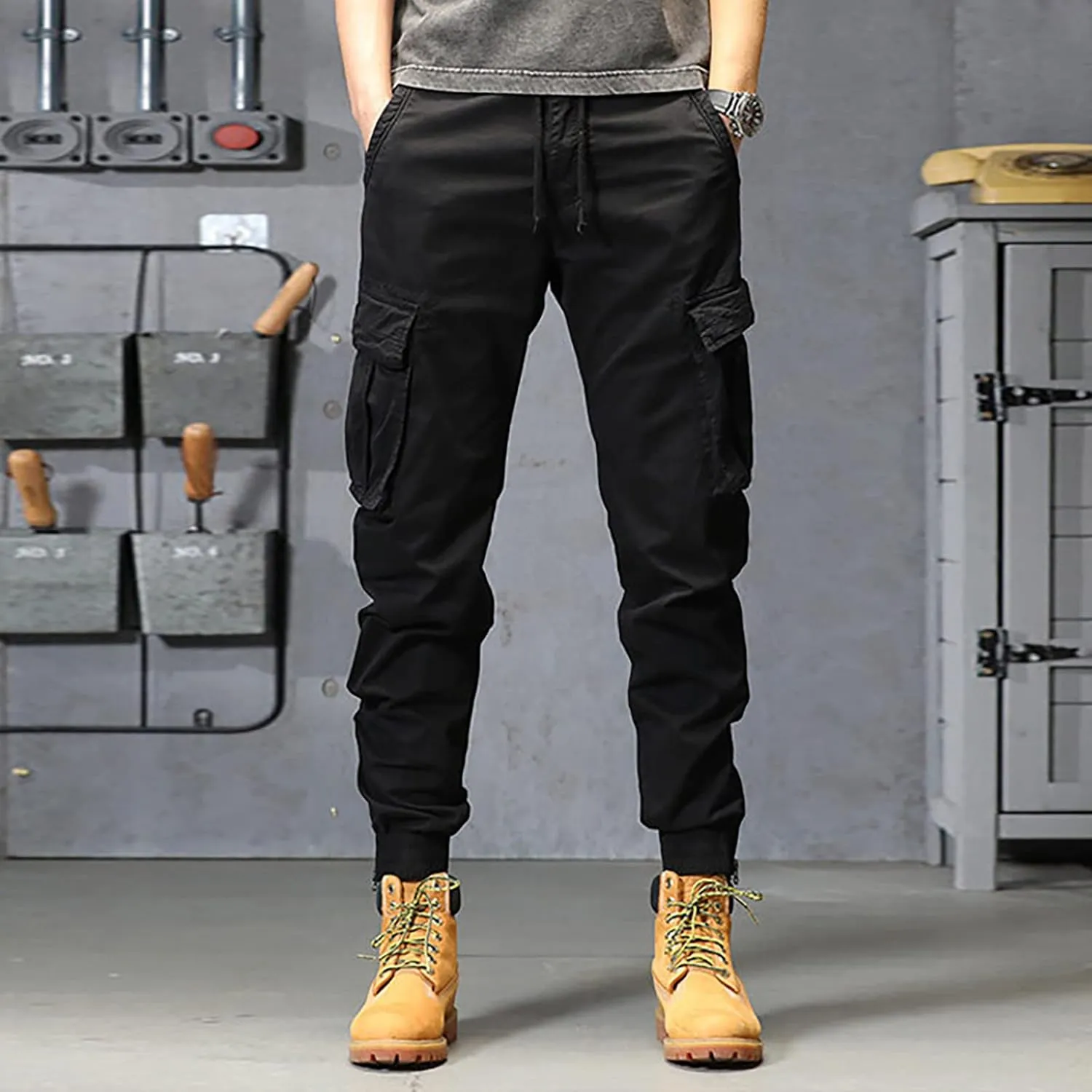 Mens Workout Cargo Sweatpants Running Pants Pockets Men's Pants Stripped Trousers Men's Fleece Sweatpant with Pockets