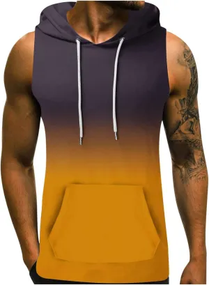 Mens Workout Hooded Tank Tops Cut Off Sleeveless Gym Sport Hoodies Summer Training Bodybuilding Muscle Shirts for Men