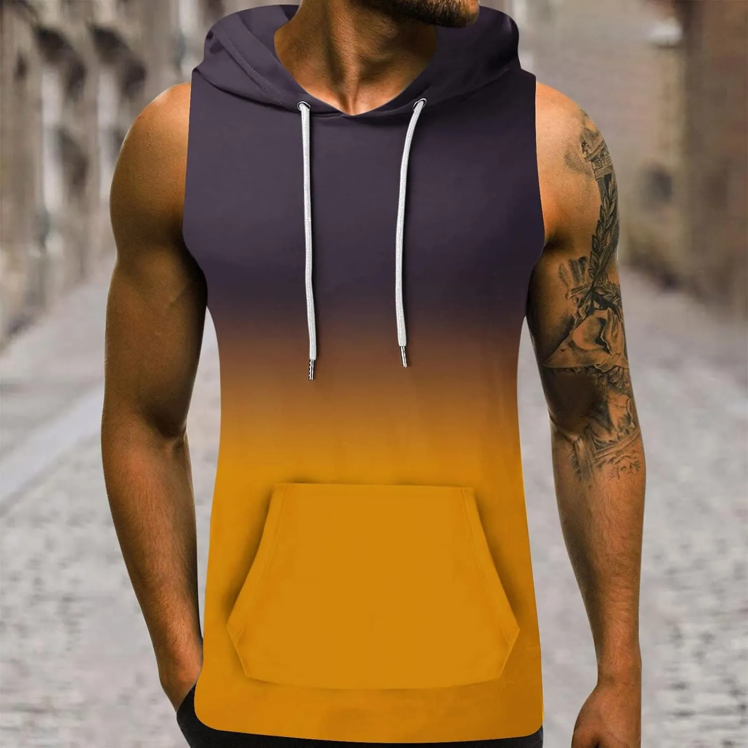 Mens Workout Hooded Tank Tops Cut Off Sleeveless Gym Sport Hoodies Summer Training Bodybuilding Muscle Shirts for Men