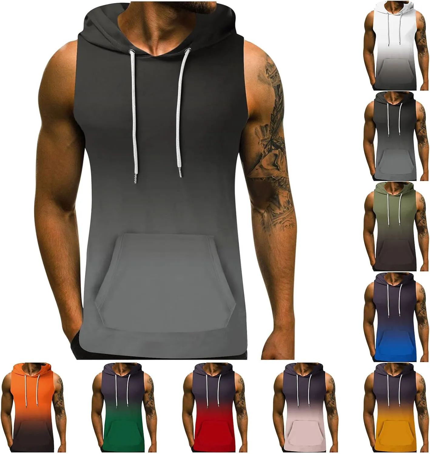 Mens Workout Hooded Tank Tops Cut Off Sleeveless Gym Sport Hoodies Summer Training Bodybuilding Muscle Shirts for Men