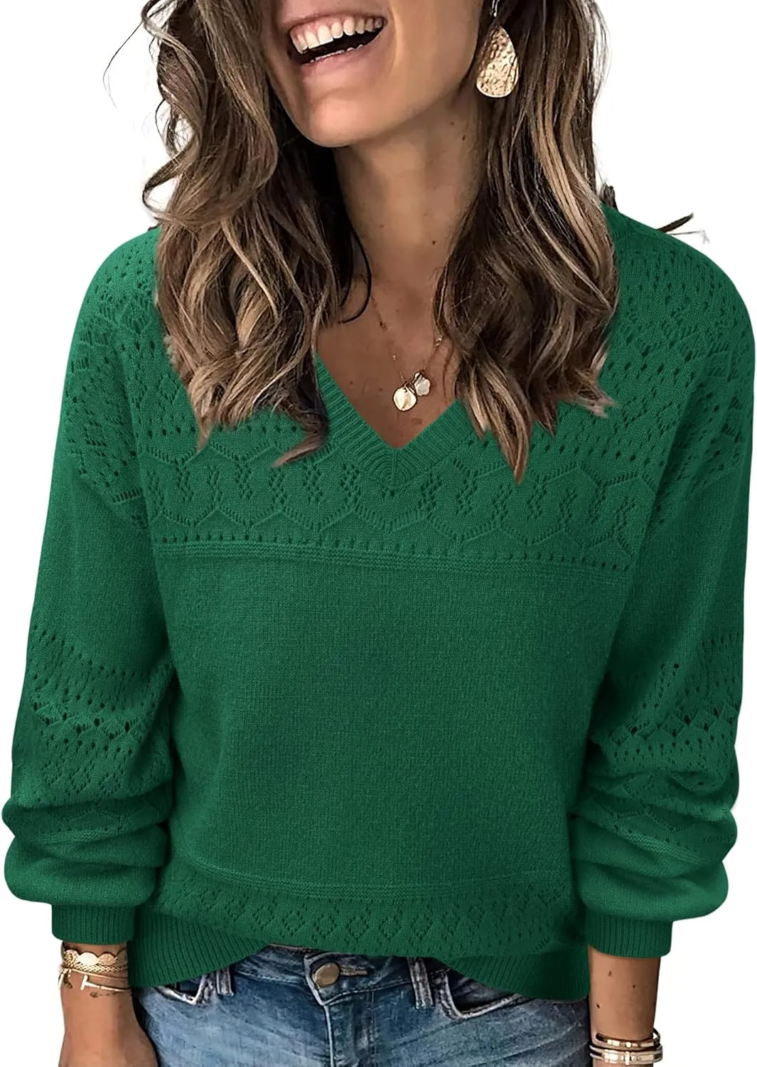 Messic Womens Pullover Sweaters 2024 Casual Long Sleeve V Neck Lightweight Loose Knit Tops