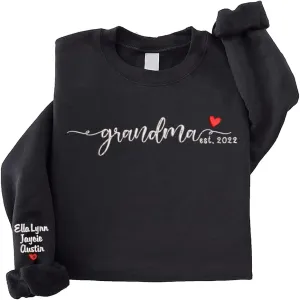 NAZENTI Custom Embroidered Grandma Sweatshirt with Kids Name on Sleeve, Mother's Day Shirt Gifts, Embroidered Mama Sweatshirt