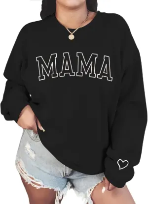 NAZENTI Embroidered Mama Sweatshirt, Mothers Day Sweatshirt Gifts for Mom Mama, Embroidered Crewneck Sweatshirt for Women