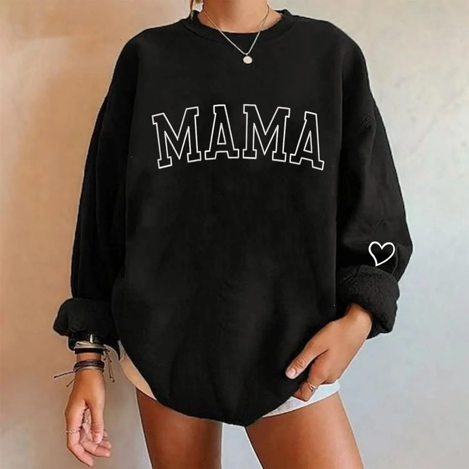 NAZENTI Embroidered Mama Sweatshirt, Mothers Day Sweatshirt Gifts for Mom Mama, Embroidered Crewneck Sweatshirt for Women