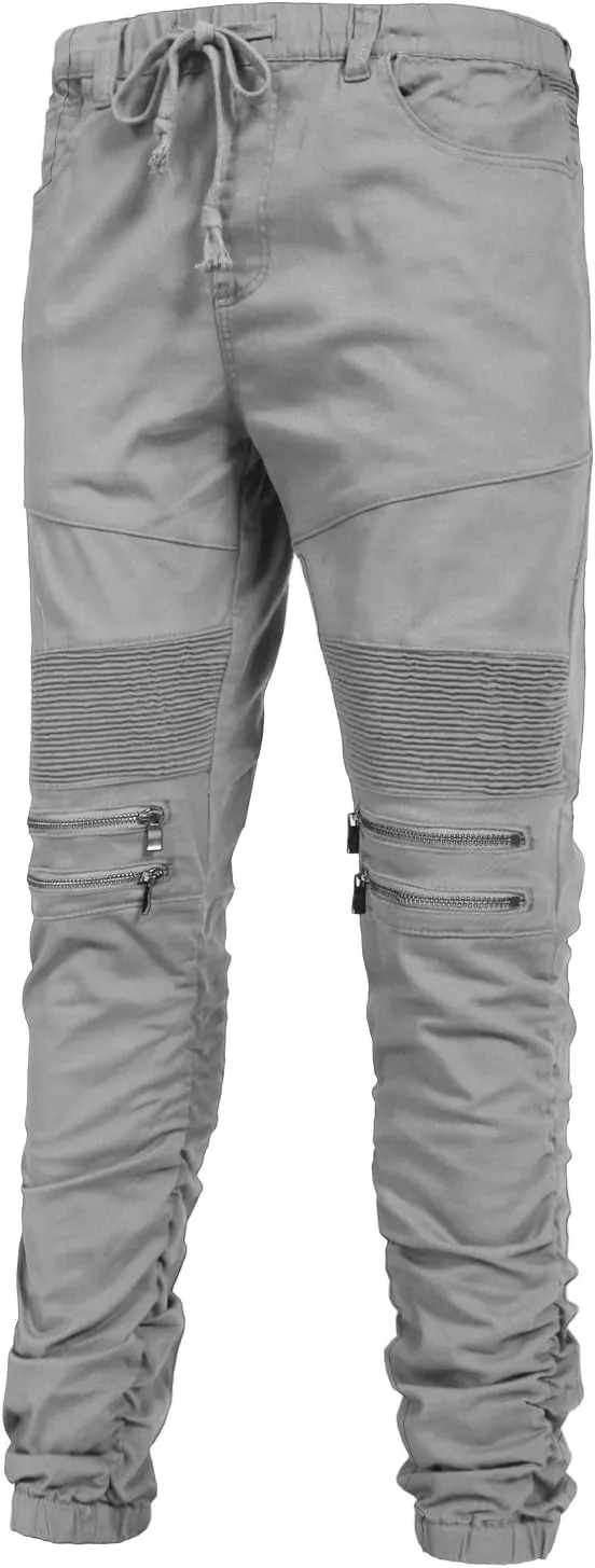 NE PEOPLE Men’s Jogger Pants – Casual Moto Biker Zipper Slim Fit French Terry Fleece Tapered Leg Elastic Waist (XS-5XL)