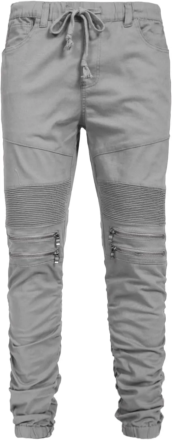 NE PEOPLE Men’s Jogger Pants – Casual Moto Biker Zipper Slim Fit French Terry Fleece Tapered Leg Elastic Waist (XS-5XL)
